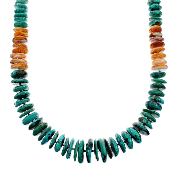 Navajo Turquoise and Oyster Shell Bead Sterling Silver Necklace NX12240