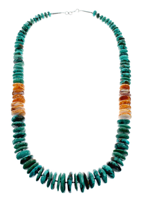 Navajo Turquoise and Oyster Shell Bead Sterling Silver Necklace NX12240