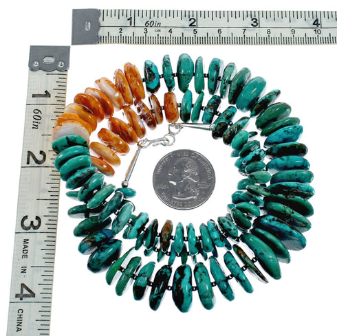 Navajo Turquoise and Oyster Shell Bead Sterling Silver Necklace NX12240