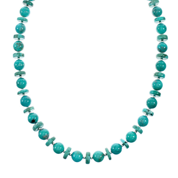 Authentic Navajo Turquoise Sterling Silver Bead Necklace NX12241