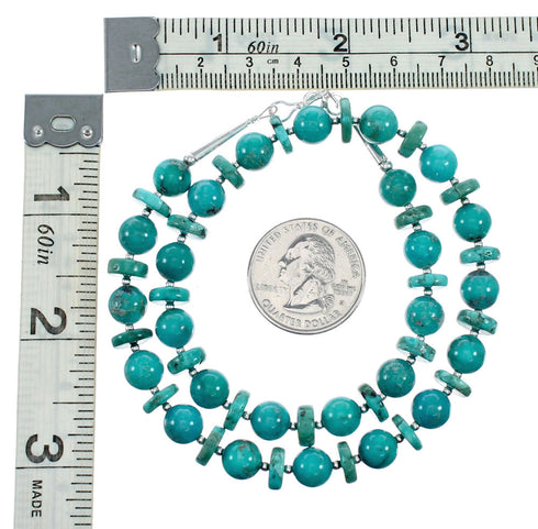 Authentic Navajo Turquoise Sterling Silver Bead Necklace NX12241