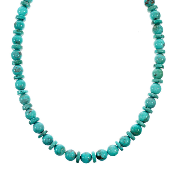 Authentic Navajo Turquoise Sterling Silver Bead Necklace NX12242