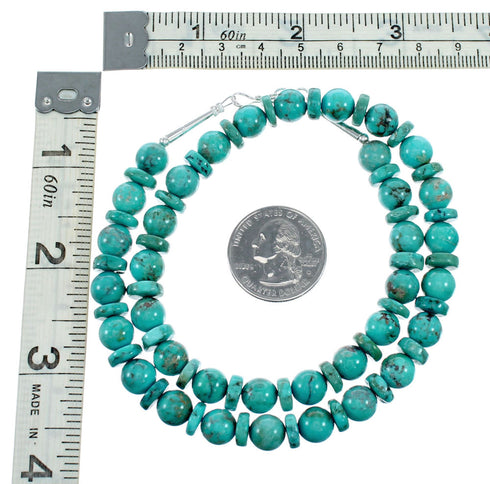 Authentic Navajo Turquoise Sterling Silver Bead Necklace NX12242