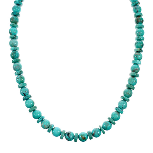 Genuine Navajo Turquoise Sterling Silver Bead Necklace NX12243