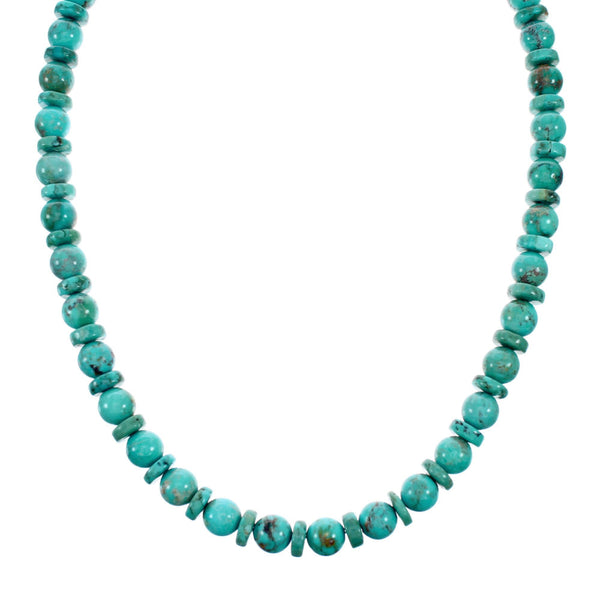 Genuine Navajo Turquoise Sterling Silver Bead Necklace NX12244