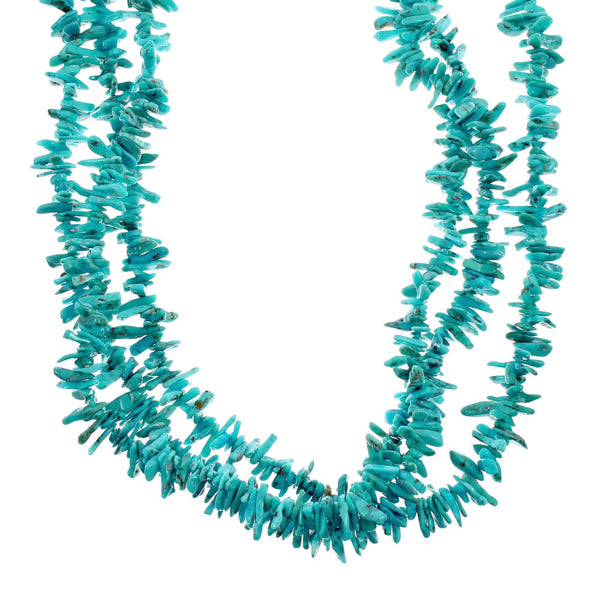 Genuine Navajo 3-Strand Sterling Silver Turquoise Bead Necklace NX12245