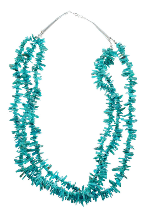 Genuine Navajo 3-Strand Sterling Silver Turquoise Bead Necklace NX12245