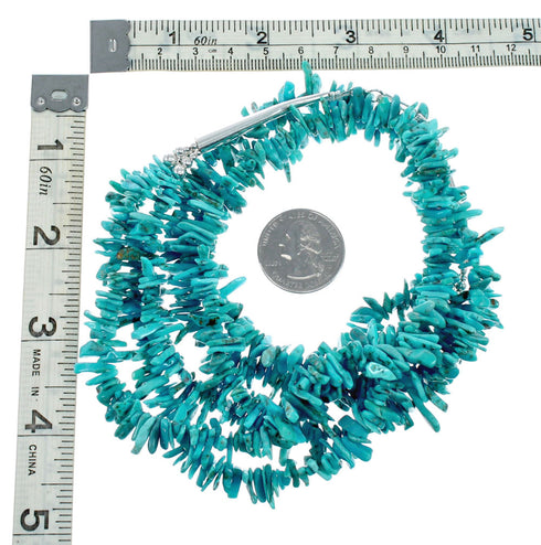 Genuine Navajo 3-Strand Sterling Silver Turquoise Bead Necklace NX12245