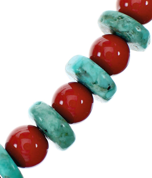 Native American Navajo Sterling Silver Turquoise And Coral Bead Necklace NX12247