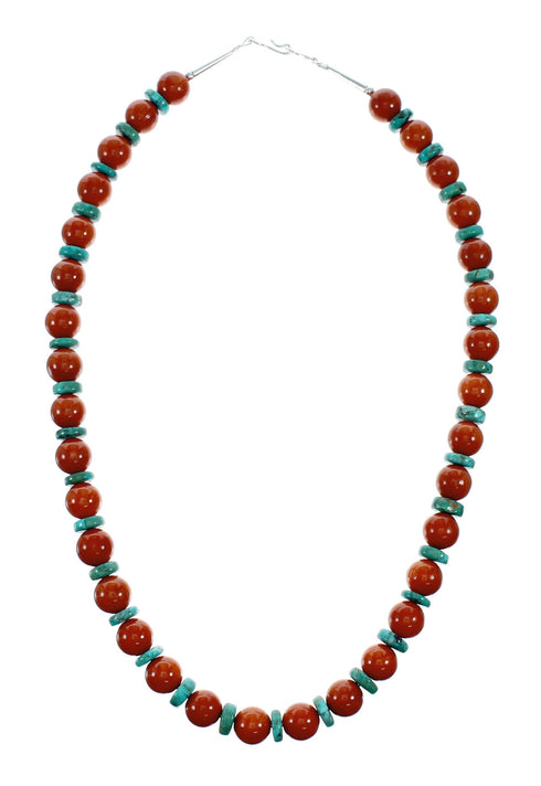 Native American Navajo Sterling Silver Turquoise And Coral Bead Necklace NX12248