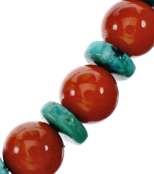 Native American Navajo Sterling Silver Turquoise And Coral Bead Necklace NX12248