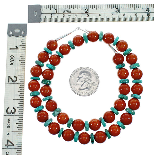 Native American Navajo Sterling Silver Turquoise And Coral Bead Necklace NX12248