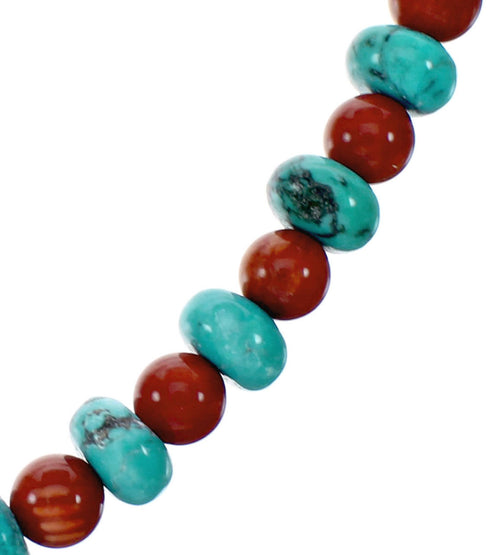 Navajo Sterling Silver Turquoise And Coral Bead Necklace NX12283