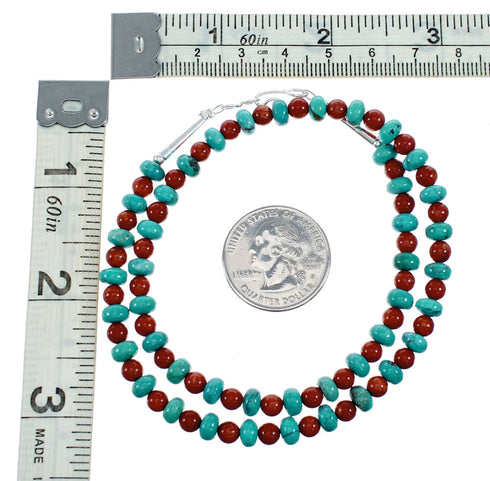 Navajo Sterling Silver Turquoise And Coral Bead Necklace NX12283