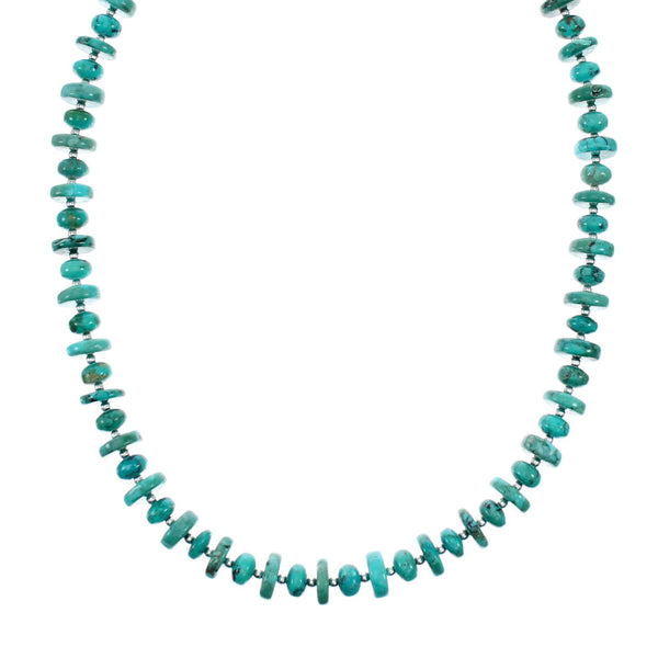 Authentic Navajo Turquoise Sterling Silver Bead Necklace NX12250