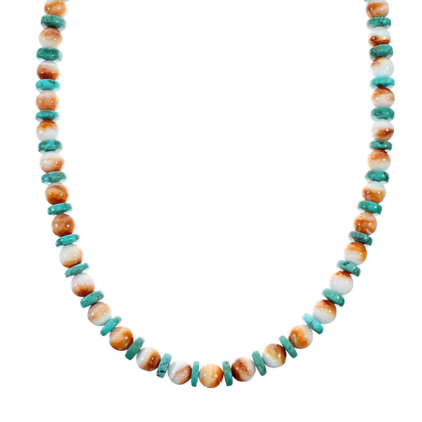 Turquoise and Oyster Shell Sterling Silver Bead Necklace NX12253