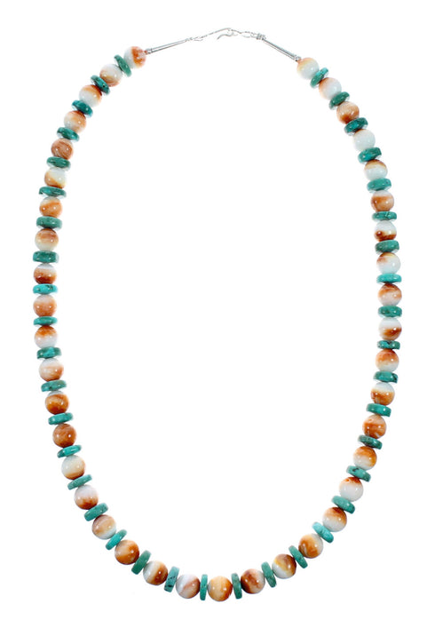 Turquoise and Oyster Shell Sterling Silver Bead Necklace NX12253
