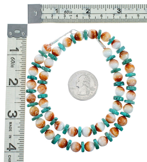 Turquoise and Oyster Shell Sterling Silver Bead Necklace NX12253