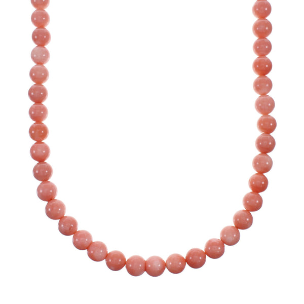 Pink Coral Genuine Sterling Silver Navajo Bead Necklace NX12254