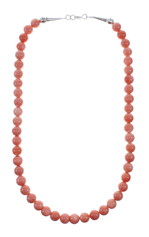 Pink Coral Genuine Sterling Silver Navajo Bead Necklace NX12254