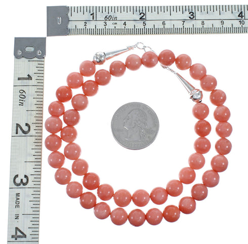 Pink Coral Genuine Sterling Silver Navajo Bead Necklace NX12254