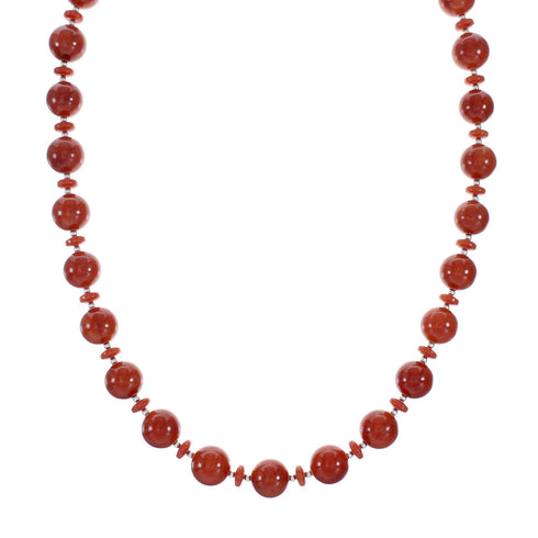 Navajo Sterling Silver Coral Bead Necklace NX12255