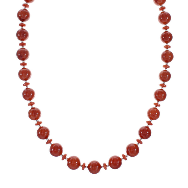 Navajo Sterling Silver Coral Bead Necklace NX12255