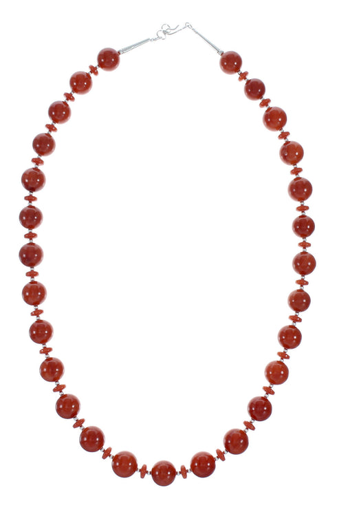 Navajo Sterling Silver Coral Bead Necklace NX12255