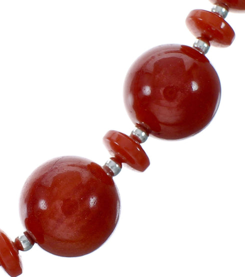 Navajo Sterling Silver Coral Bead Necklace NX12255