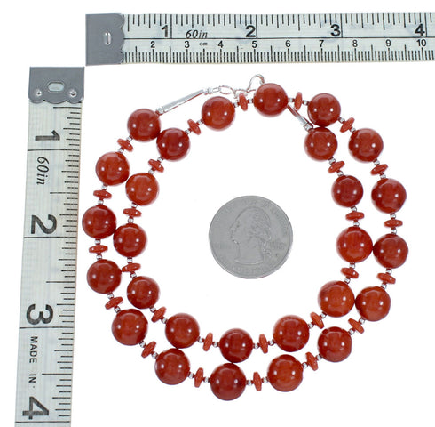 Navajo Sterling Silver Coral Bead Necklace NX12255
