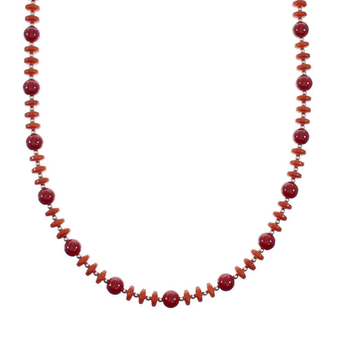 Native American Navajo Sterling Silver Coral Bead Necklace NX12256