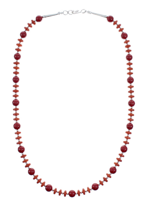 Native American Navajo Sterling Silver Coral Bead Necklace NX12256
