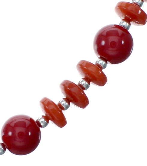 Native American Navajo Sterling Silver Coral Bead Necklace NX12256