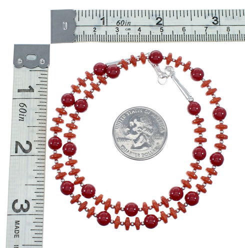 Native American Navajo Sterling Silver Coral Bead Necklace NX12256