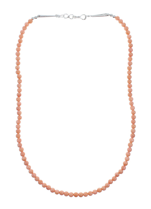 Genuine Pink Coral Sterling Silver Navajo Bead Necklace NX12257