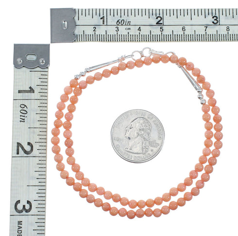 Genuine Pink Coral Sterling Silver Navajo Bead Necklace NX12257