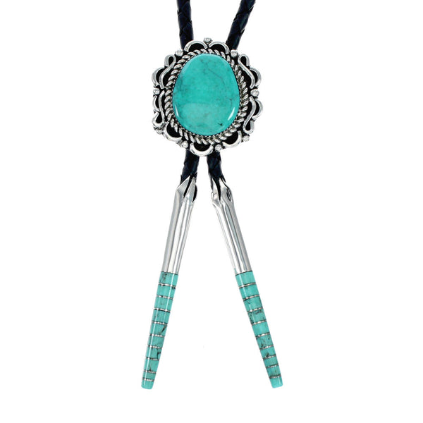 Genuine Navajo Turquoise Sterling Silver Native American Bolo Tie NX12258