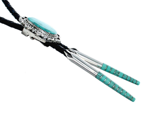Genuine Navajo Turquoise Sterling Silver Native American Bolo Tie NX12258