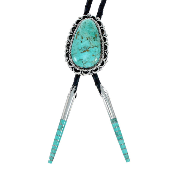 Native American Navajo Turquoise Sterling Silver Bolo Tie NX12259