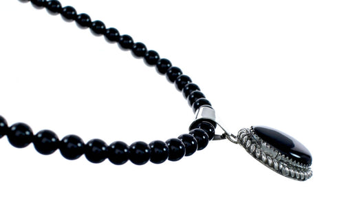 Native American Onyx Sterling Silver Navajo Bead Necklace NX12280
