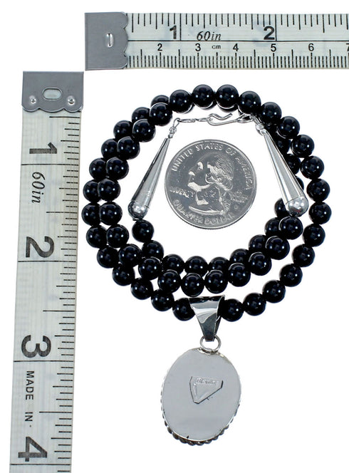 Native American Onyx Sterling Silver Navajo Bead Necklace NX12280