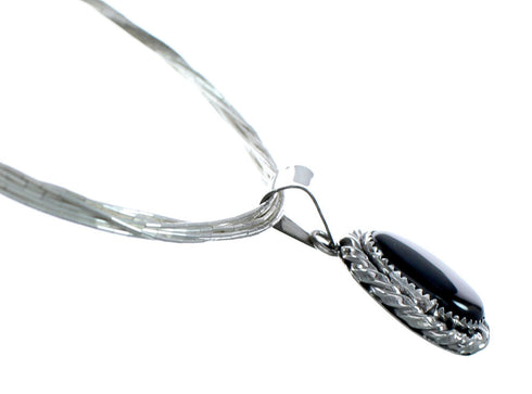 Hand Strung Liquid Sterling Silver 10 Strands 16" Necklace Onyx Pendant NX12281