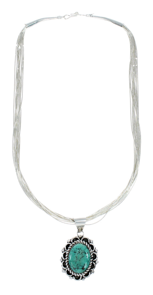 Hand Strung Liquid Sterling Silver 10 Strands 17" Necklace Turquoise Pendant NX12282