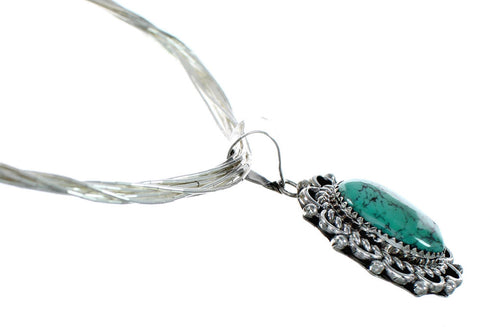 Hand Strung Liquid Sterling Silver 10 Strands 17" Necklace Turquoise Pendant NX12282