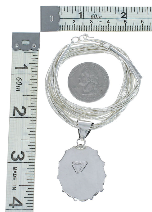 Hand Strung Liquid Sterling Silver 10 Strands 17" Necklace Turquoise Pendant NX12282