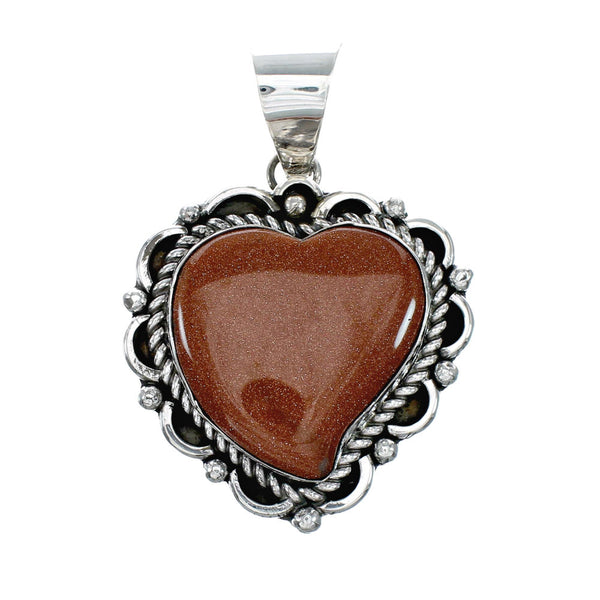 Navajo Goldstone Sterling Silver Native American Heart Pendant NX12262