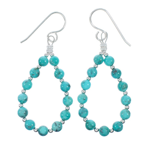 Authentic Navajo Turquoise Sterling Silver Bead Hook Earrings NX12271