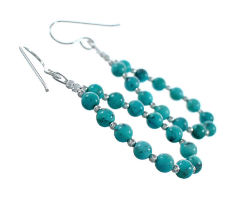 Authentic Navajo Turquoise Sterling Silver Bead Hook Earrings NX12271