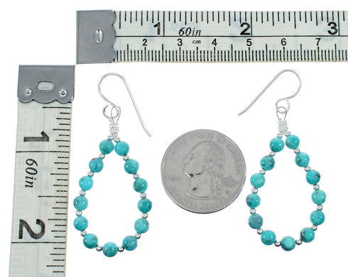 Authentic Navajo Turquoise Sterling Silver Bead Hook Earrings NX12271