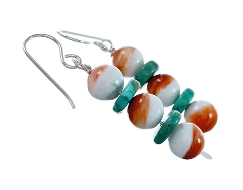 Navajo Turquoise And Oyster Shell Sterling Silver Bead Hook Dangle Earrings NX12272